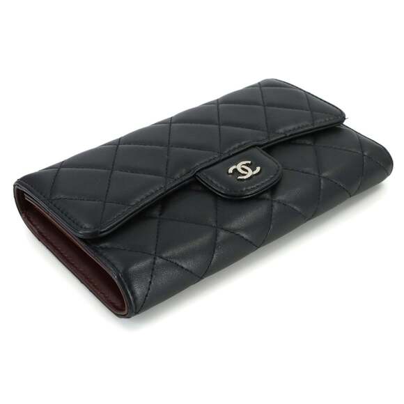 Chanel Matelasse Tri-fold Long Wallet, Lambskin, Black, A31506, Silver Hardware - Picture 3 of 9